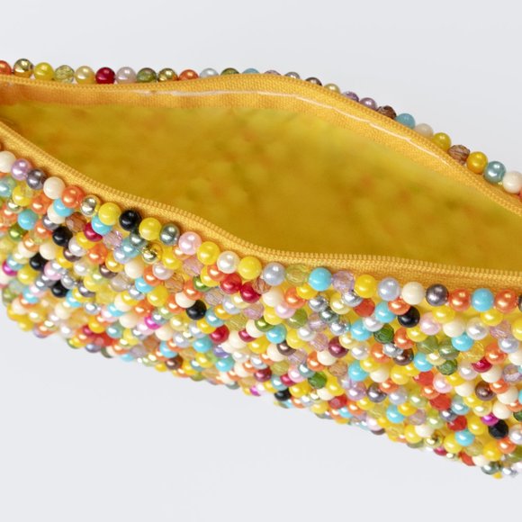 Vintage Beaded Coin Purse | Colourful Beaded Makeup Bag w/ Handle 1970s - Picture 6 of 6